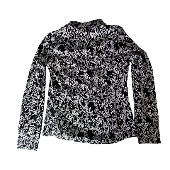 Tommy Bahama Everyday Active Black & White Floral Long Sleeve Zip Top Size  L - Picture 2 of 12